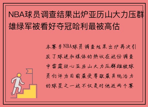 NBA球员调查结果出炉亚历山大力压群雄绿军被看好夺冠哈利最被高估